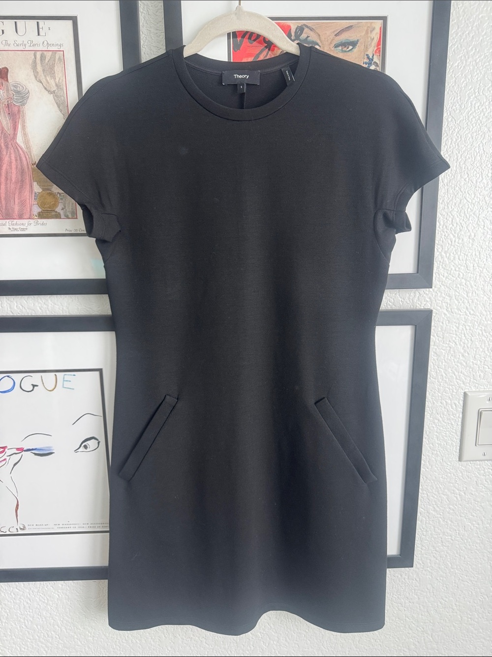 Theory Black Short-Sleeve Mini Shift Dress